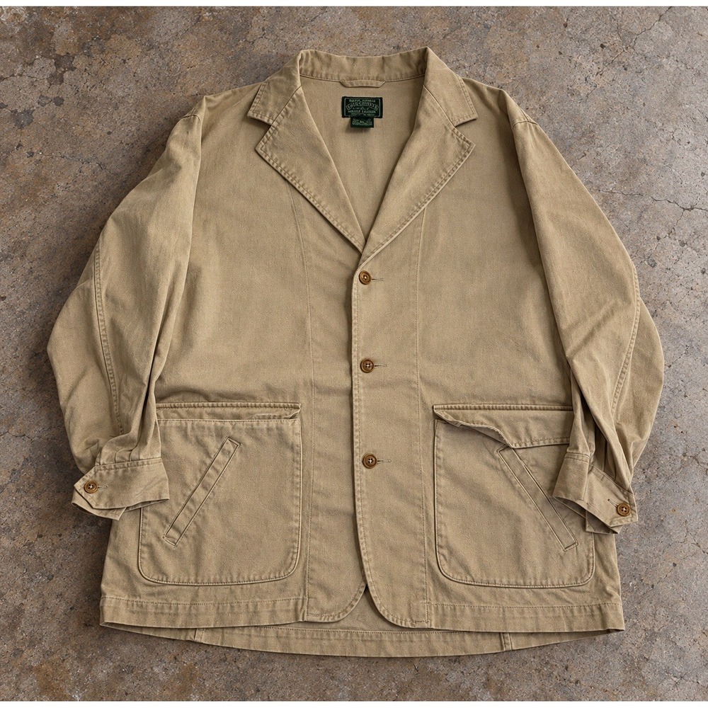 Vintage 90s Ralph Lauren Country Safari Field Jacket Mens L Khaki Cotton USA